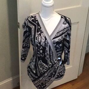 Joseph Ribkoff patterned wrap around blouse